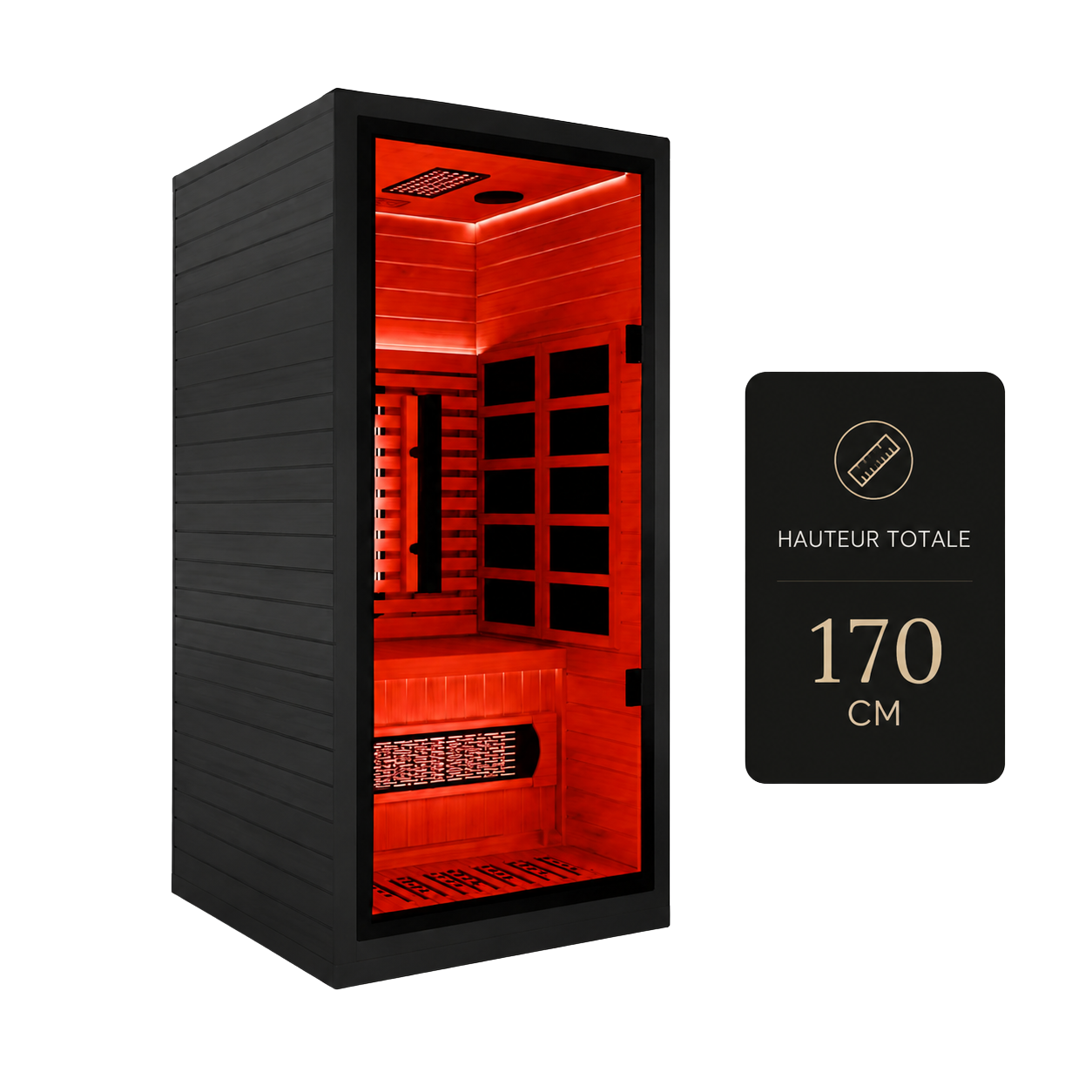Sauna Infrarouge Solo Nordéva | Cabine 1 Place | Bois de Pruche  | Chromothérapie Rouge | Faible EMF
