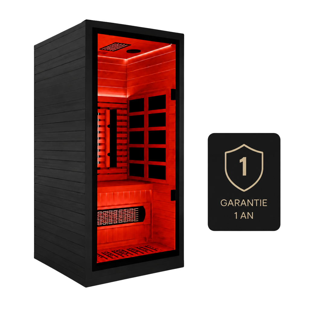 Sauna Infrarouge Solo Nordéva | Cabine 1 Place | Bois de Pruche  | Chromothérapie Rouge | Faible EMF
