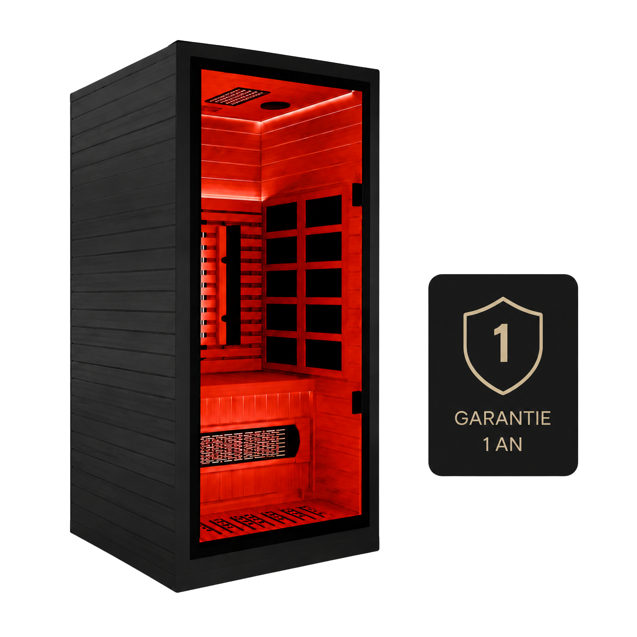 Sauna Infrarouge Solo Nordéva | Cabine 1 Place | Bois de Pruche  | Chromothérapie Rouge | Faible EMF