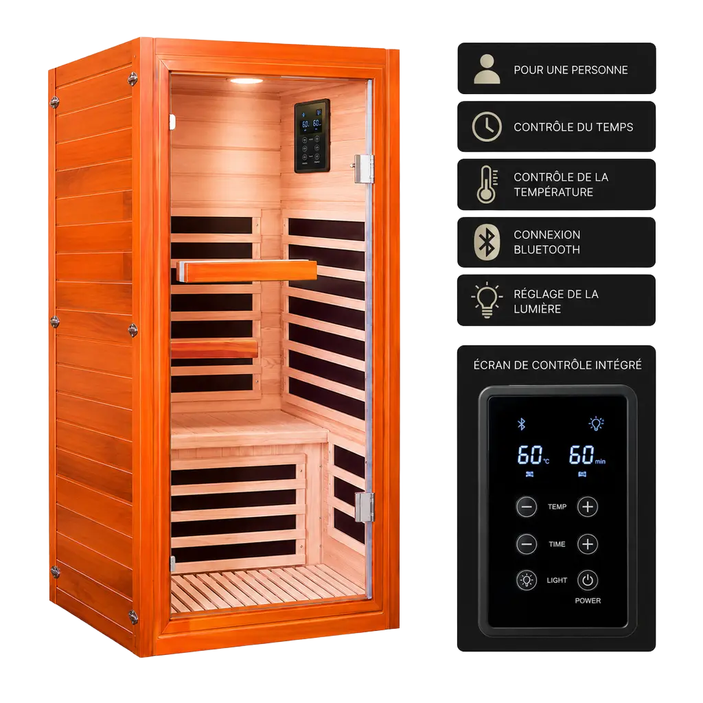 Sauna Infrarouge Solo Nordéva | Bois de Cèdre | 1 Place |  Faible EMF | 160 cm